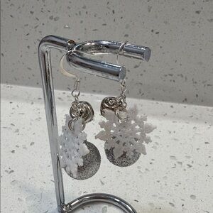 Silver and White Snowflake Earrings